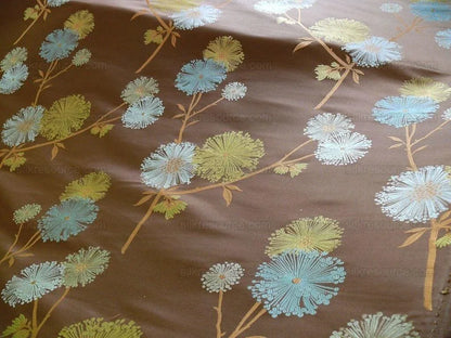 Bty Stunner!100%silk Lampas Satin Mod Branch Tree"sumatra" Brown Blue Green