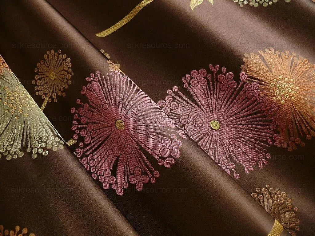 Bty Stunner!100%silk Lampas Satin Mod Branch Tree"tuscany" Brown Green Orange Pink