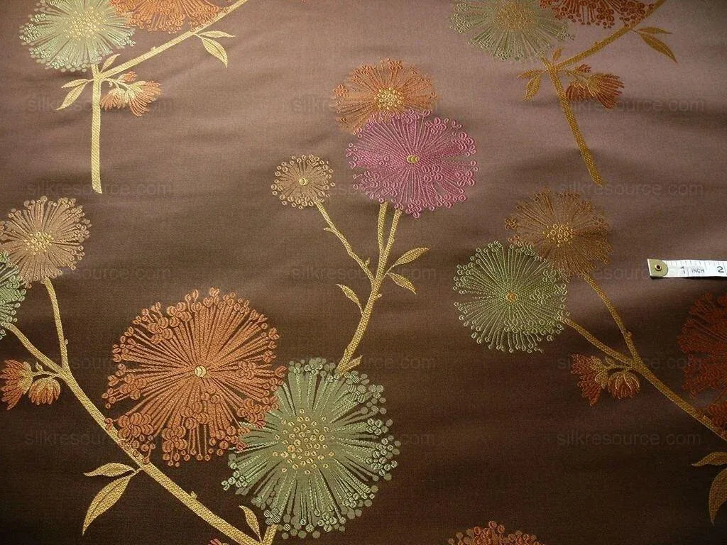 Bty Stunner!100%silk Lampas Satin Mod Branch Tree"tuscany" Brown Green Orange Pink