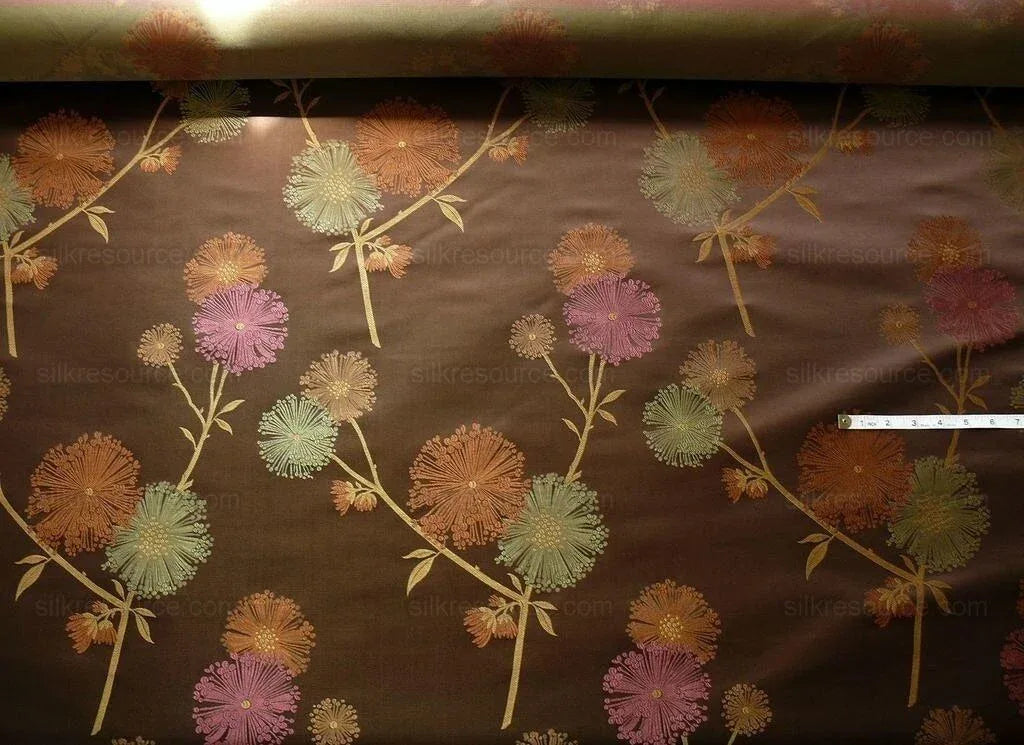 Bty Stunner!100%silk Lampas Satin Mod Branch Tree"tuscany" Brown Green Orange Pink