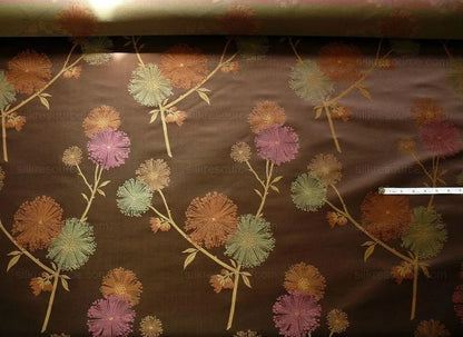 Bty Stunner!100%silk Lampas Satin Mod Branch Tree"tuscany" Brown Green Orange Pink