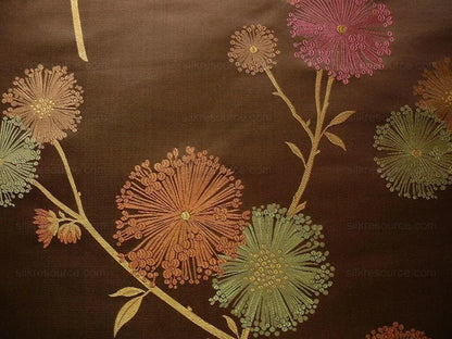 Bty Stunner!100%silk Lampas Satin Mod Branch Tree"tuscany" Brown Green Orange Pink