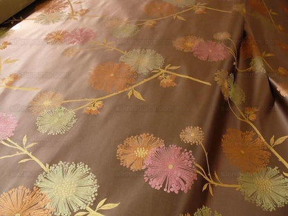 Bty Stunner!100%silk Lampas Satin Mod Branch Tree"tuscany" Brown Green Orange Pink