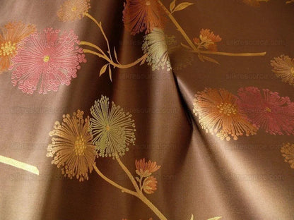 Bty Stunner!100%silk Lampas Satin Mod Branch Tree"tuscany" Brown Green Orange Pink