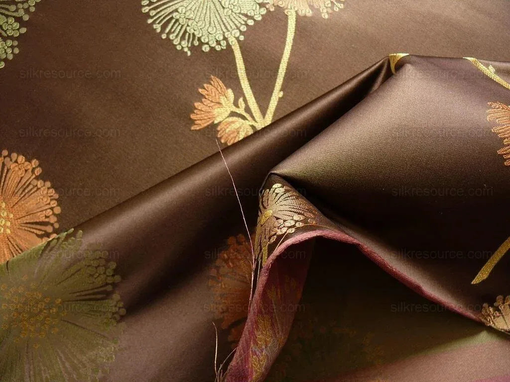 Bty Stunner!100%silk Lampas Satin Mod Branch Tree"tuscany" Brown Green Orange Pink