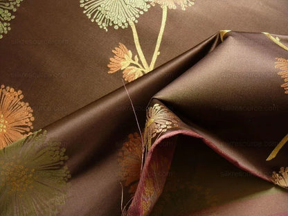 Bty Stunner!100%silk Lampas Satin Mod Branch Tree"tuscany" Brown Green Orange Pink