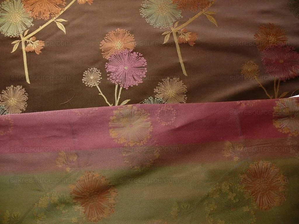 Bty Stunner!100%silk Lampas Satin Mod Branch Tree"tuscany" Brown Green Orange Pink