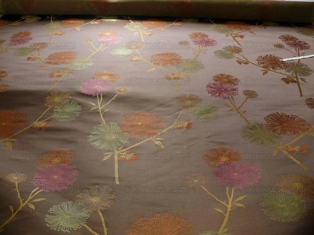 Bty Stunner!100%silk Lampas Satin Mod Branch Tree"tuscany" Brown Green Orange Pink