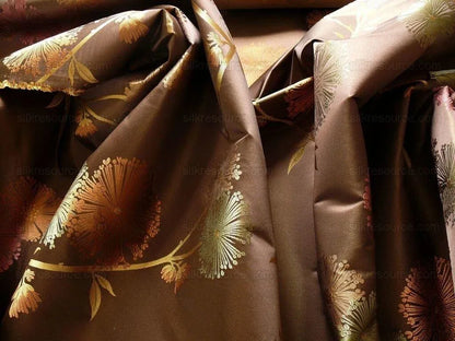 Bty Stunner!100%silk Lampas Satin Mod Branch Tree"tuscany" Brown Green Orange Pink