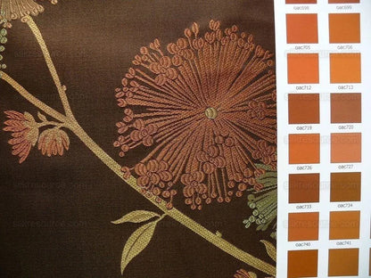 Bty Stunner!100%silk Lampas Satin Mod Branch Tree"tuscany" Brown Green Orange Pink