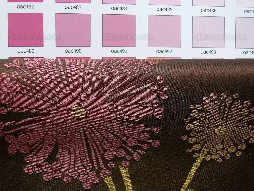 Bty Stunner!100%silk Lampas Satin Mod Branch Tree"tuscany" Brown Green Orange Pink