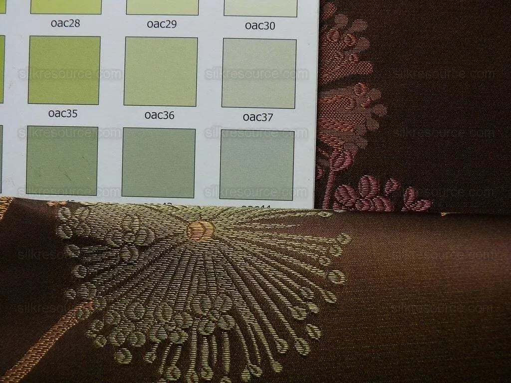 Bty Stunner!100%silk Lampas Satin Mod Branch Tree"tuscany" Brown Green Orange Pink