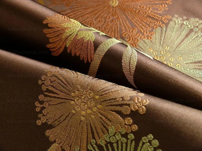 Bty Stunner!100%silk Lampas Satin Mod Branch Tree"tuscany" Brown Green Orange Pink