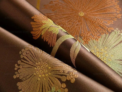 Bty Stunner!100%silk Lampas Satin Mod Branch Tree"tuscany" Brown Green Orange Pink