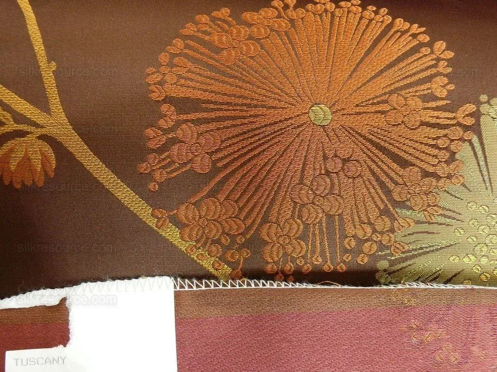 Bty Stunner!100%silk Lampas Satin Mod Branch Tree"tuscany" Brown Green Orange Pink