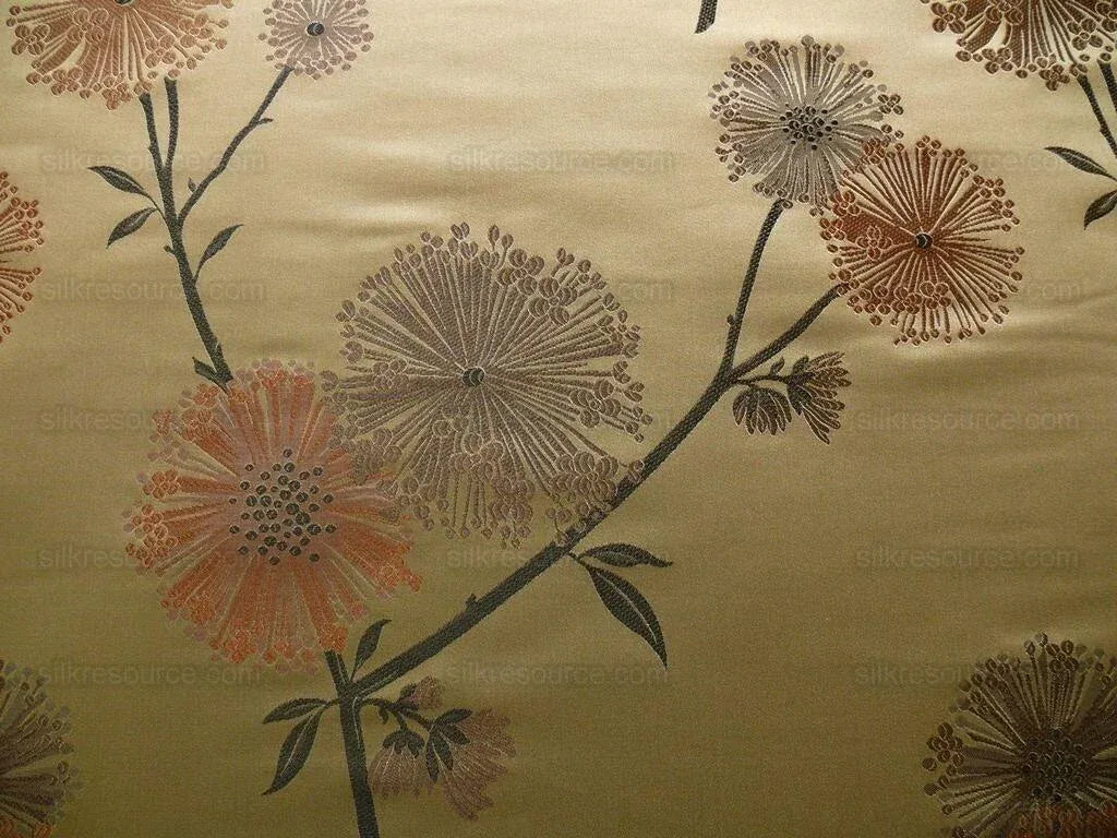 Stunner! 100%silk Lampas Satin Mod Branch Tree "Clay"