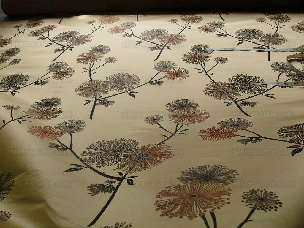 Stunner! 100%silk Lampas Satin Mod Branch Tree "Clay"