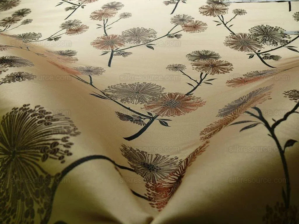 Stunner! 100%silk Lampas Satin Mod Branch Tree "Clay"