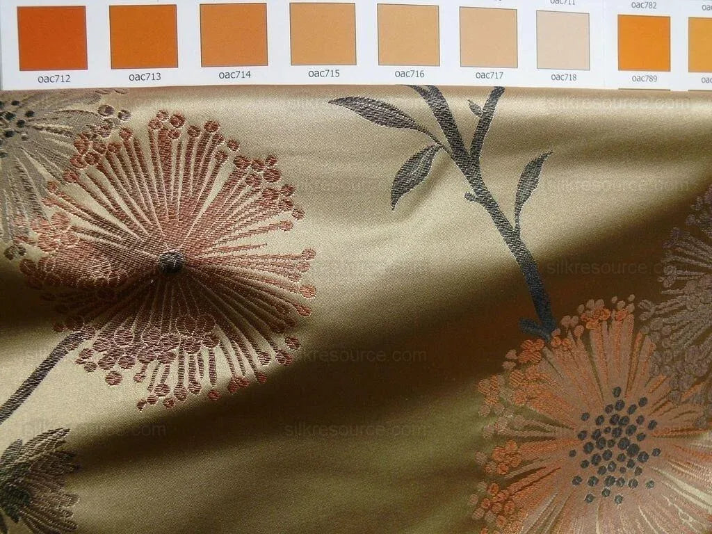 Stunner! 100%silk Lampas Satin Mod Branch Tree "Clay"