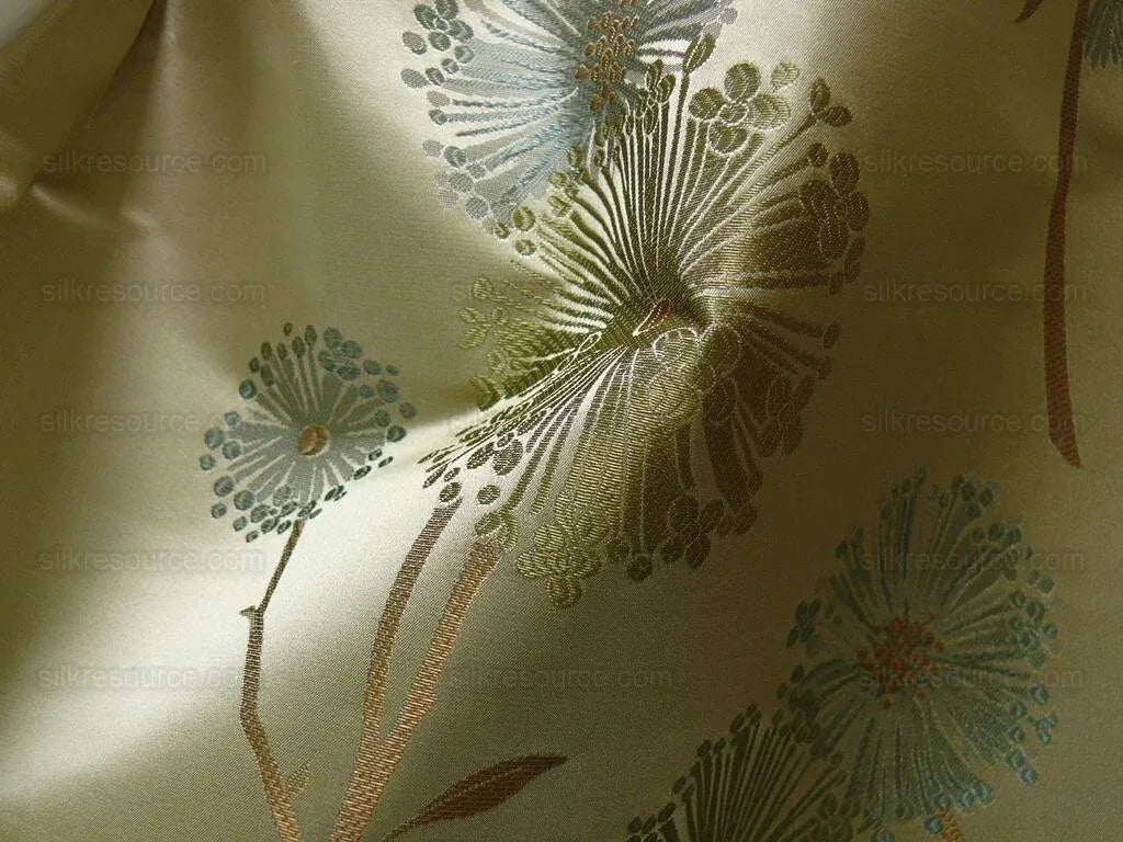 Stunner!100%silk Lampas Satin Mod Branch Tree"echo" Blue Gold Bty