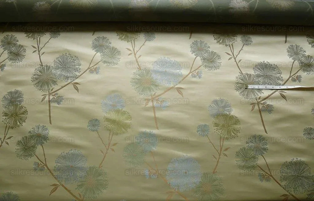 Stunner!100%silk Lampas Satin Mod Branch Tree"echo" Blue Gold Bty