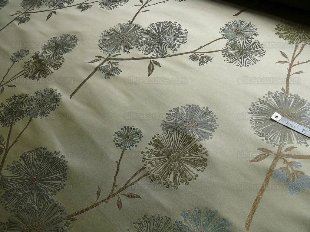 Stunner!100%silk Lampas Satin Mod Branch Tree"echo" Blue Gold Bty