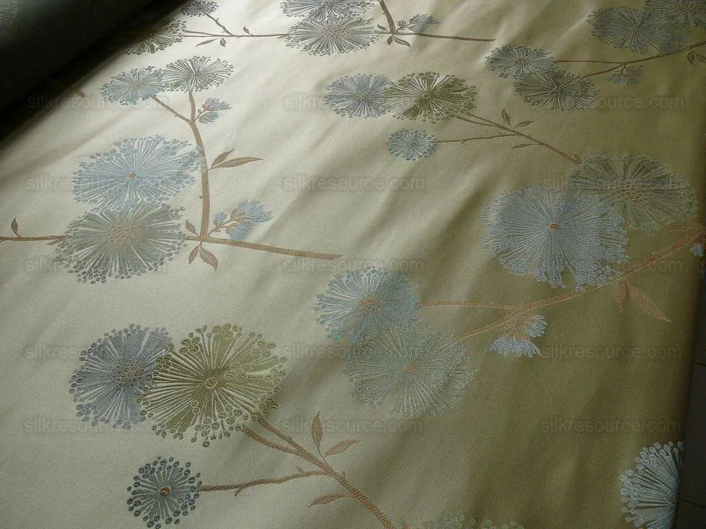 Stunner!100%silk Lampas Satin Mod Branch Tree"echo" Blue Gold Bty