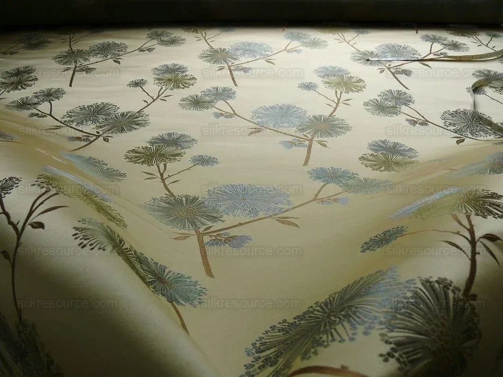 Stunner!100%silk Lampas Satin Mod Branch Tree"echo" Blue Gold Bty