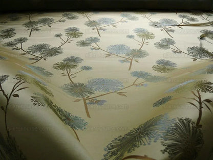 Stunner!100%silk Lampas Satin Mod Branch Tree"echo" Blue Gold Bty