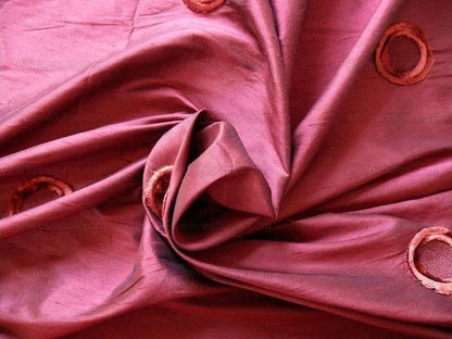 Kravet 100%silk Dupioni Chenille Embroidery Red "moon" Circle