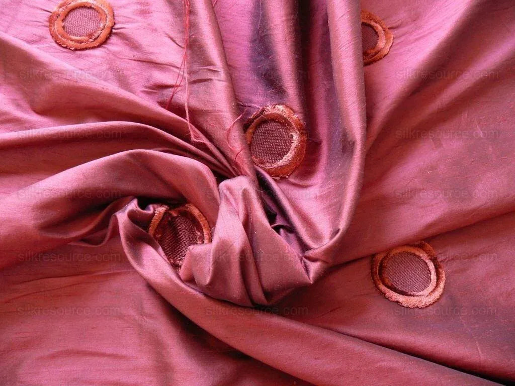 Kravet 100%silk Dupioni Chenille Embroidery Red "moon" Circle