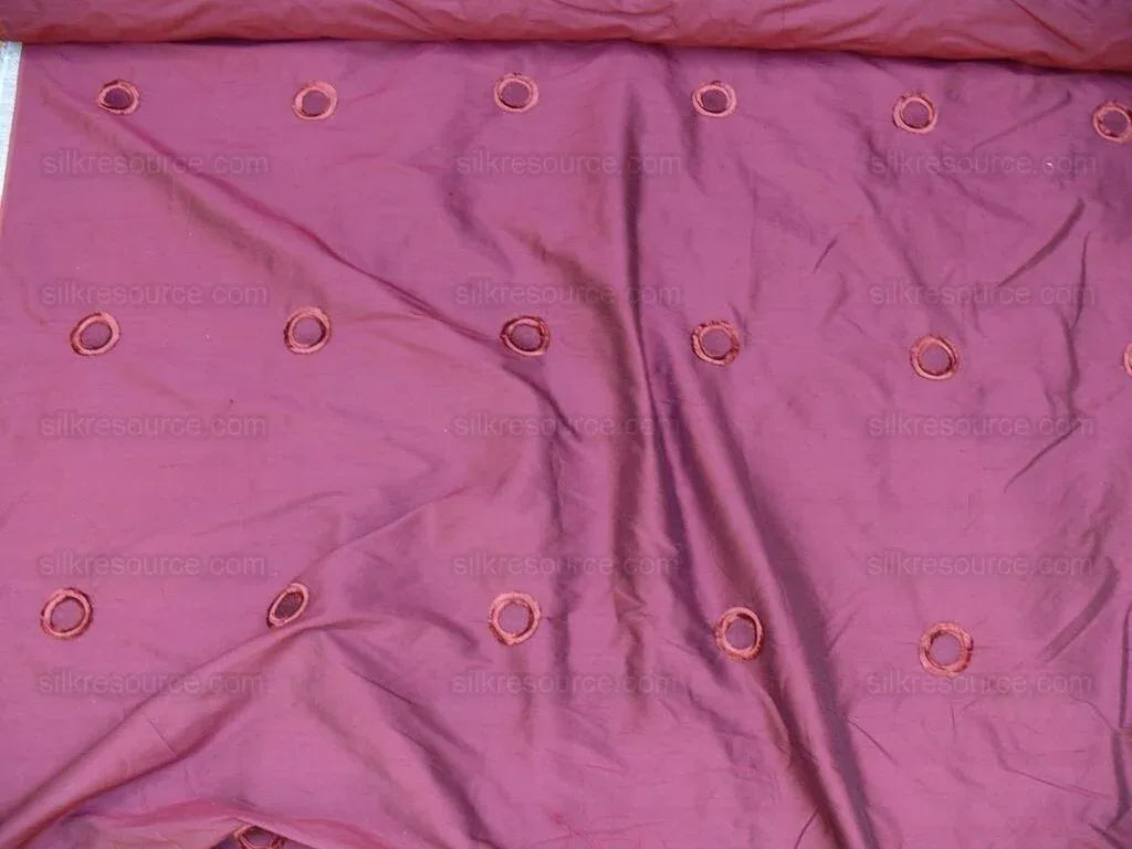 Kravet 100%silk Dupioni Chenille Embroidery Red "moon" Circle