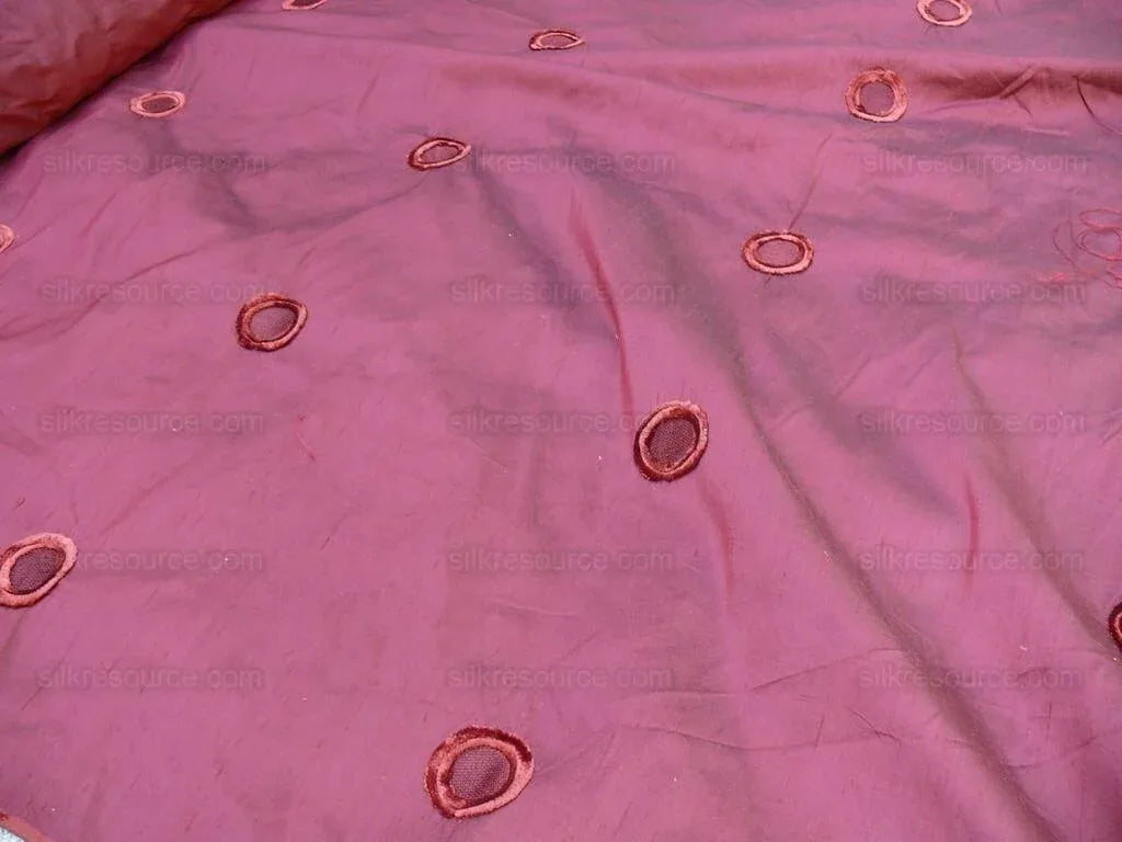 Kravet 100%silk Dupioni Chenille Embroidery Red "moon" Circle