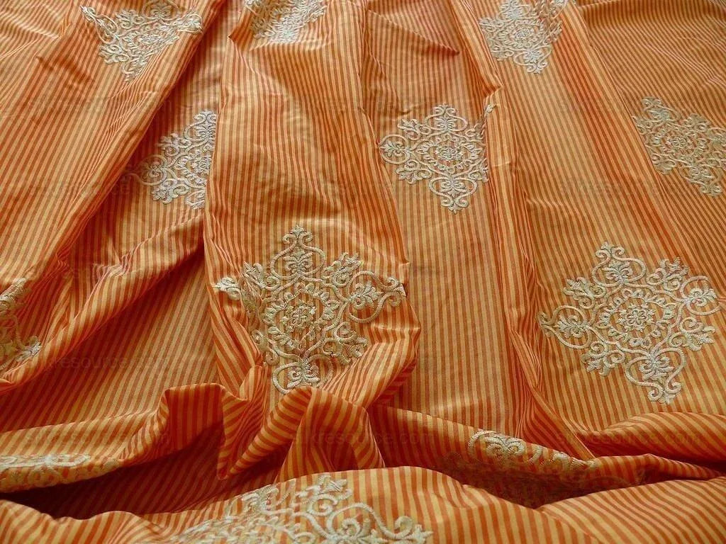 Highland Court 100%silk Taffeta Embroidery Orange Saffron