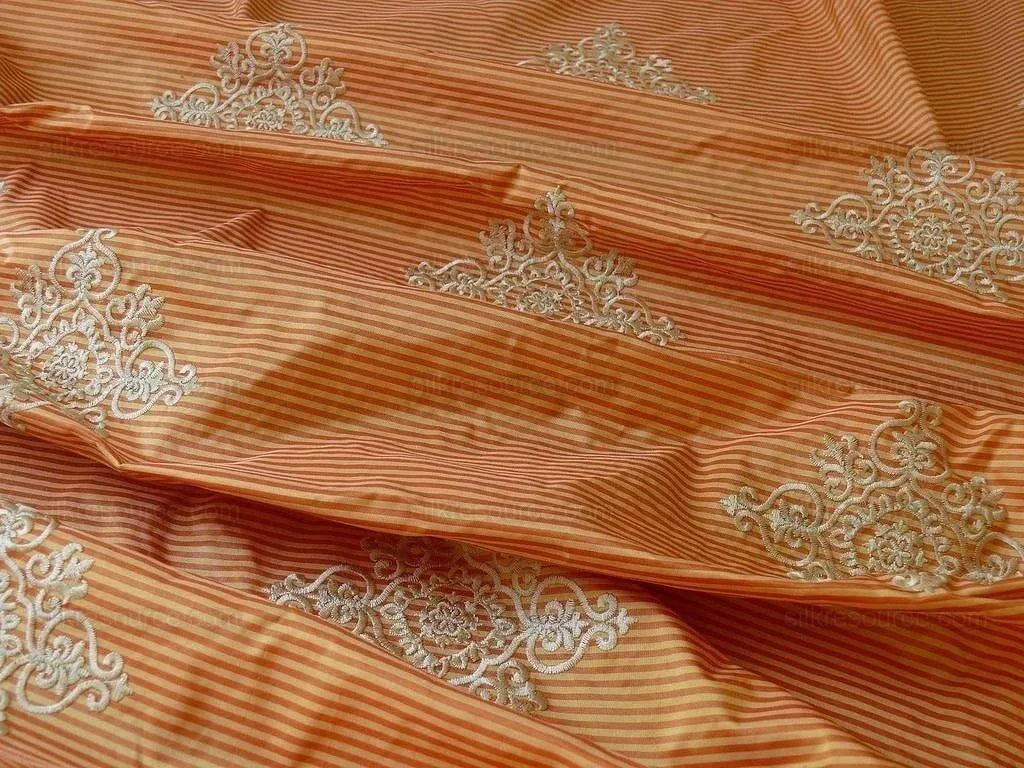 Highland Court 100%silk Taffeta Embroidery Orange Saffron