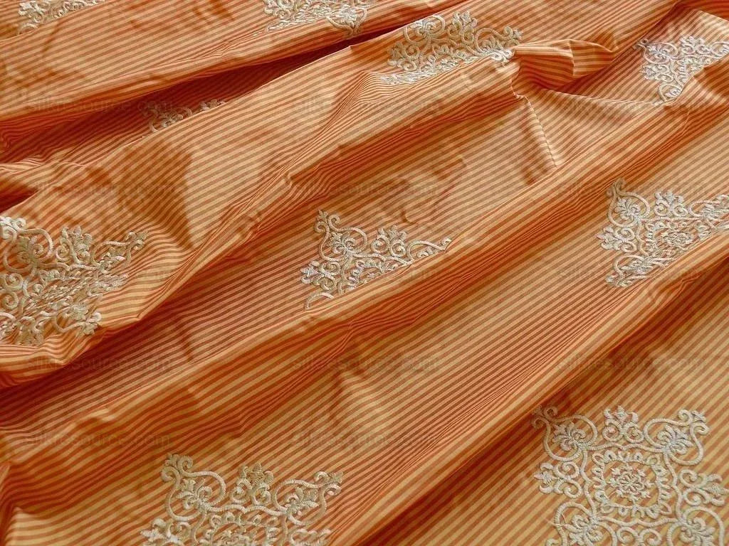 Highland Court 100%silk Taffeta Embroidery Orange Saffron