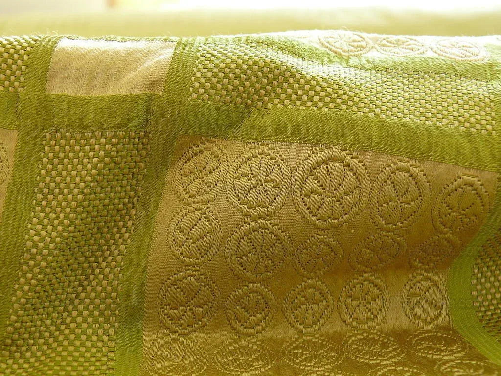 AMAZING ITALIAN SILK COTTON FIGURED WOVEN GREEN GOLD