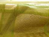 AMAZING ITALIAN SILK COTTON FIGURED WOVEN GREEN GOLD