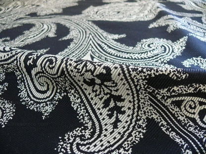 Maxwell Fabrics / Scalamandre "Bon Vivant" Silk Ottoman Paisley In Platinum Black White MSRP USD 319