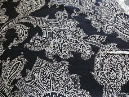 Maxwell Fabrics / Scalamandre "Bon Vivant" Silk Ottoman Paisley In Platinum Black White MSRP USD 319