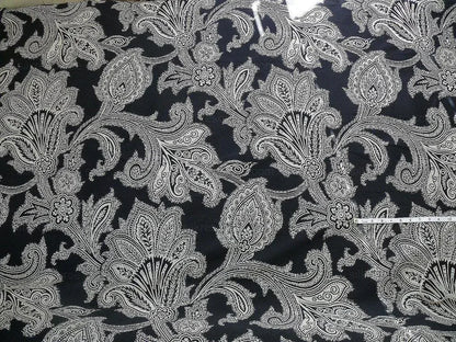 Maxwell Fabrics / Scalamandre "Bon Vivant" Silk Ottoman Paisley In Platinum Black White MSRP USD 319