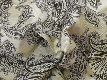 Maxwell Fabrics / Scalamandre "Bon Vivant" Silk Ottoman Paisley In Platinum Black White MSRP USD 319