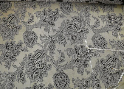 Maxwell Fabrics / Scalamandre "Bon Vivant" Silk Ottoman Paisley In Platinum Black White MSRP USD 319
