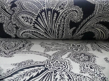 Maxwell Fabrics / Scalamandre "Bon Vivant" Silk Ottoman Paisley In Platinum Black White MSRP USD 319