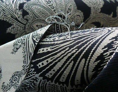 Maxwell Fabrics / Scalamandre "Bon Vivant" Silk Ottoman Paisley In Platinum Black White MSRP USD 319