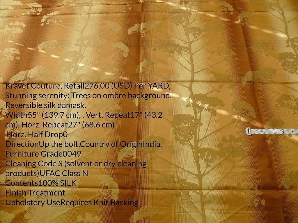 Kravet Coutour 100% Silk Quiet Place Serenity Gold Amber Forest Yarrow Autumn Foliage MSRP 276/Y By Yard