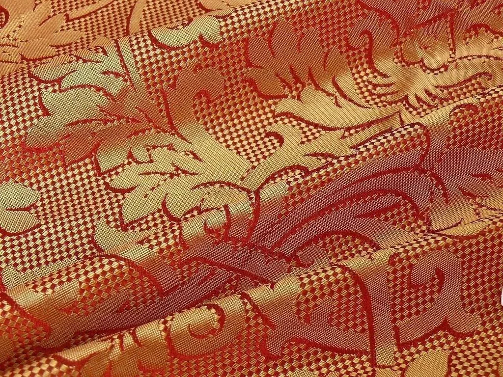 CLARENCE HOUSE "ANKARA" 100%SILK DAMASK BURGUNDY & COPPER GOLD