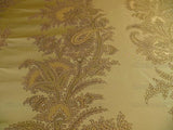 100% SILK LAMPAS MAGNOLIA "SAPLING" TAN GREEN