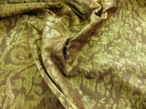 100% Silk Lampas Ikat Medallion "meadow" Green Brown Gold Reversible Mid-Century