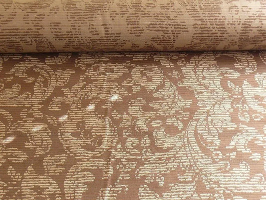 100% SILK DAMASK VINE W PIN STRIPE "ESPRESSO" BROWN